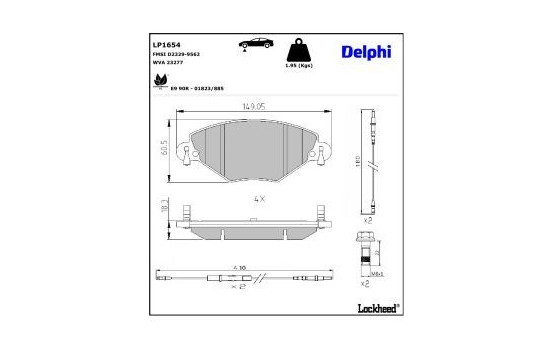 Bromsbeläggssats, skivbroms LP1654 Delphi