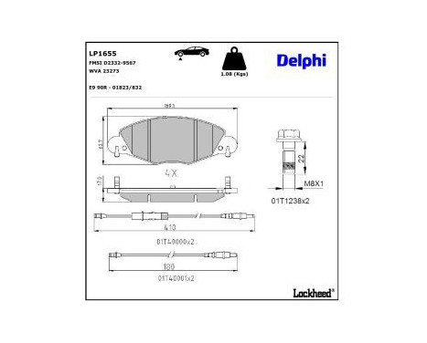 Bromsbeläggssats, skivbroms LP1655 Delphi