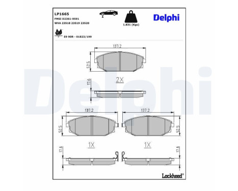 Bromsbeläggssats, skivbroms LP1665 Delphi