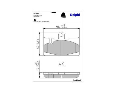 Bromsbeläggssats, skivbroms LP1690 Delphi