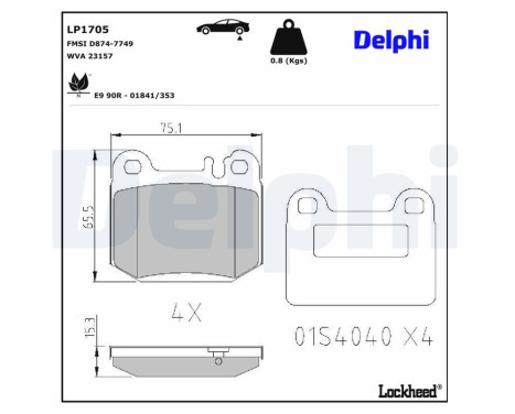 Bromsbeläggssats, skivbroms LP1705 Delphi