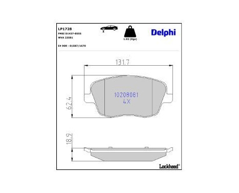 Bromsbeläggssats, skivbroms LP1728 Delphi