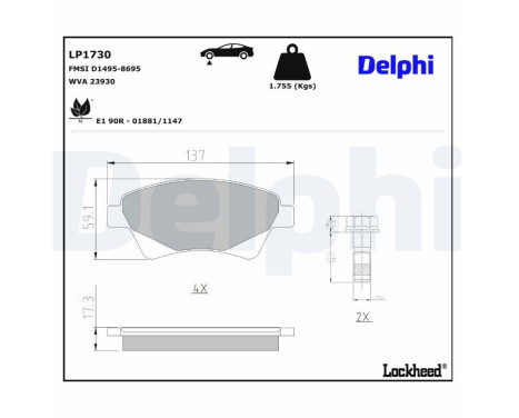Bromsbeläggssats, skivbroms LP1730 Delphi