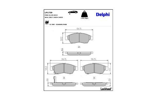 Bromsbeläggssats, skivbroms LP1739 Delphi