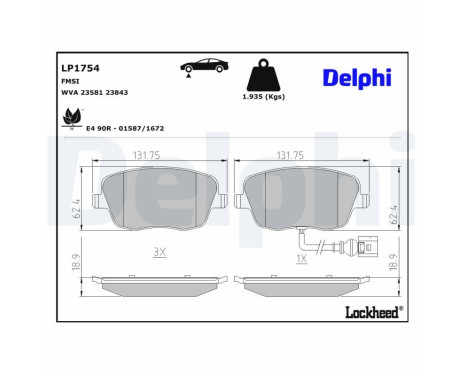 Bromsbeläggssats, skivbroms LP1754 Delphi