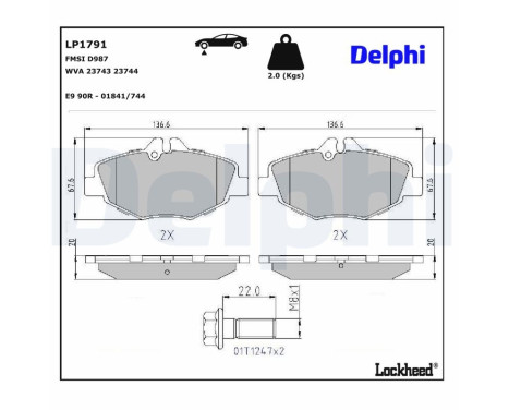 Bromsbeläggssats, skivbroms LP1791 Delphi