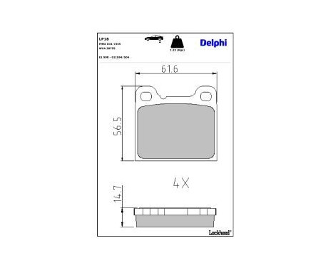Bromsbeläggssats, skivbroms LP18 Delphi