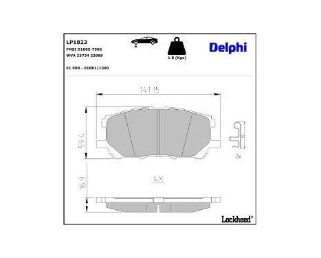 Bromsbeläggssats, skivbroms LP1823 Delphi