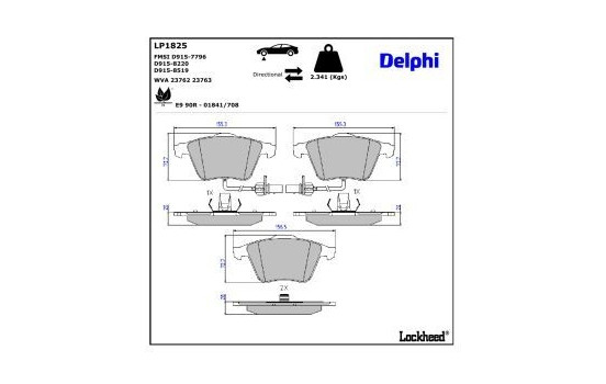 Bromsbeläggssats, skivbroms LP1825 Delphi