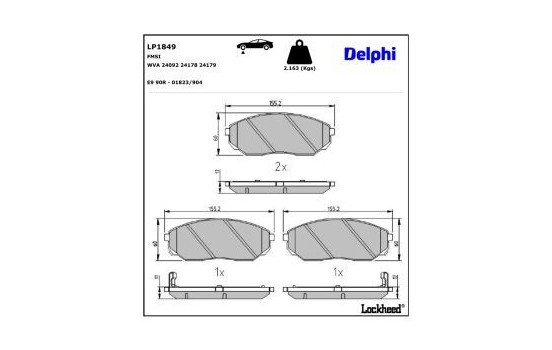 Bromsbeläggssats, skivbroms LP1849 Delphi