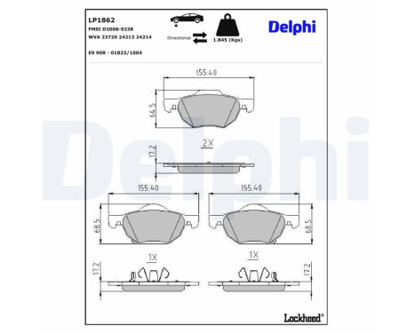 Bromsbeläggssats, skivbroms LP1862 Delphi