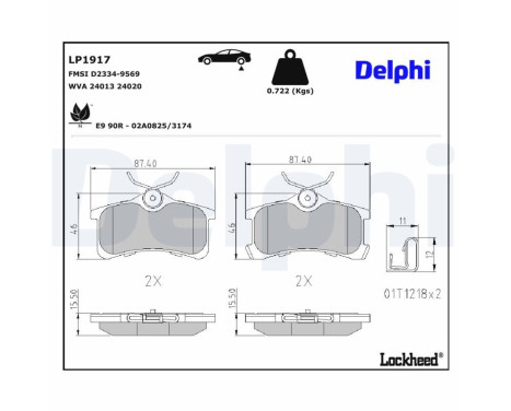 Bromsbeläggssats, skivbroms LP1917 Delphi