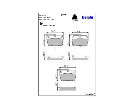 Bromsbeläggssats, skivbroms LP1942 Delphi