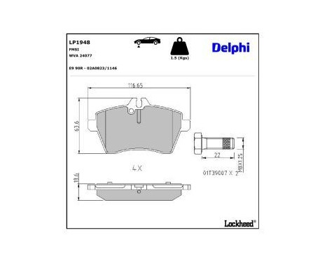 Bromsbeläggssats, skivbroms LP1948 Delphi, bild 3