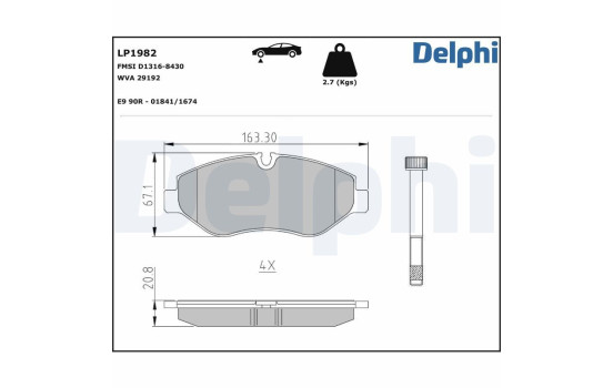 Bromsbeläggssats, skivbroms LP1982 Delphi