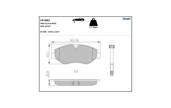 Bromsbeläggssats, skivbroms LP1982 Delphi, bild 5