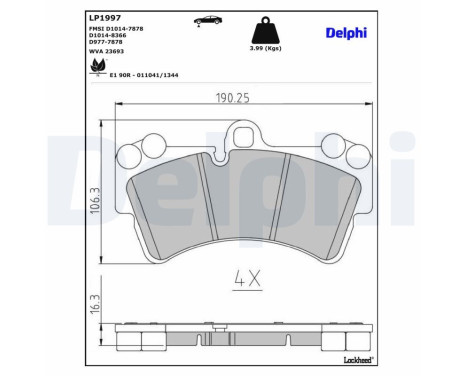 Bromsbeläggssats, skivbroms LP1997 Delphi