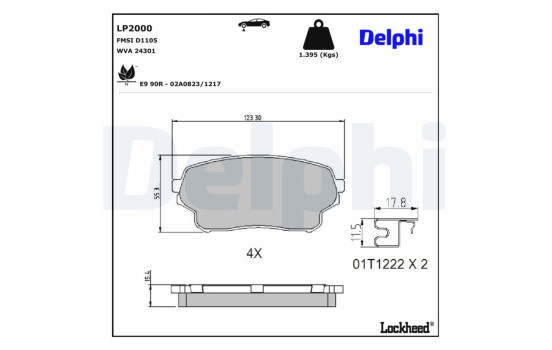 Bromsbeläggssats, skivbroms LP2000 Delphi