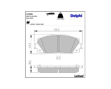 Bromsbeläggssats, skivbroms LP2006 Delphi