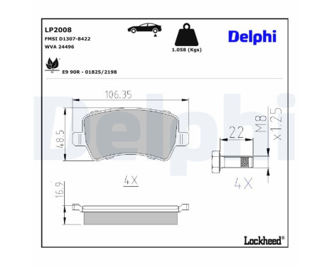 Bromsbeläggssats, skivbroms LP2008 Delphi