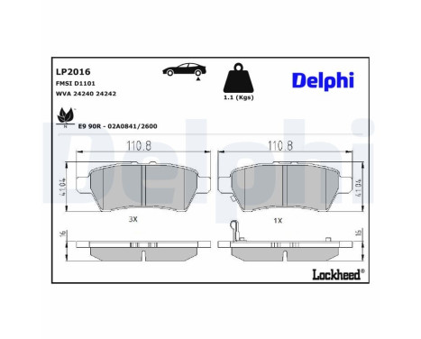Bromsbeläggssats, skivbroms LP2016 Delphi