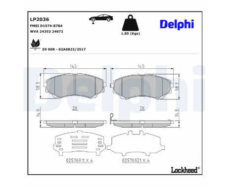 Bromsbeläggssats, skivbroms LP2036 Delphi