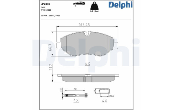 Bromsbeläggssats, skivbroms LP2039 Delphi