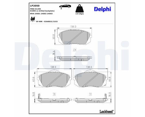 Bromsbeläggssats, skivbroms LP2050 Delphi
