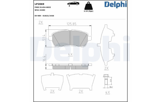 Bromsbeläggssats, skivbroms LP2069 Delphi
