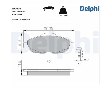 Bromsbeläggssats, skivbroms LP2070 Delphi