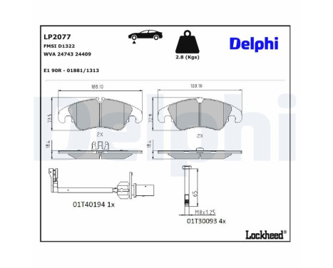 Bromsbeläggssats, skivbroms LP2077 Delphi