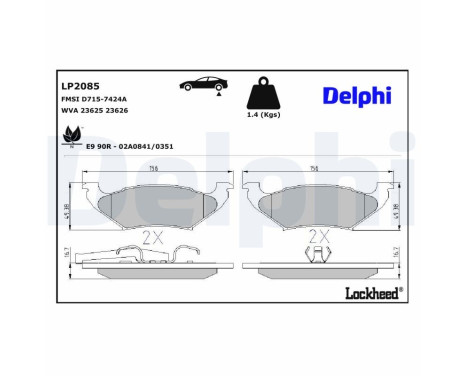 Bromsbeläggssats, skivbroms LP2085 Delphi