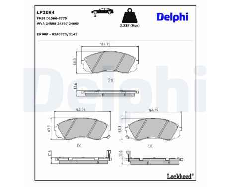 Bromsbeläggssats, skivbroms LP2094 Delphi
