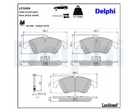 Bromsbeläggssats, skivbroms LP2099 Delphi