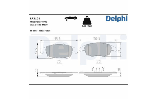 Bromsbeläggssats, skivbroms LP2101 Delphi