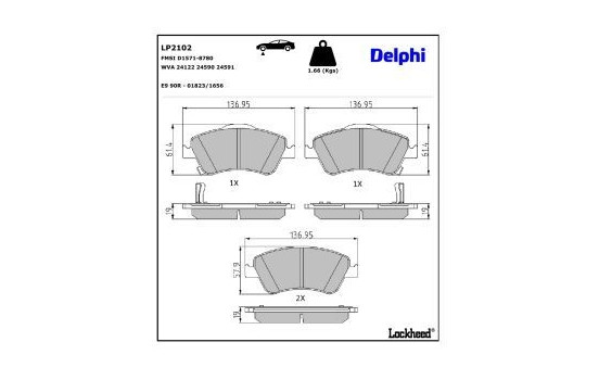 Bromsbeläggssats, skivbroms LP2102 Delphi, bild 3