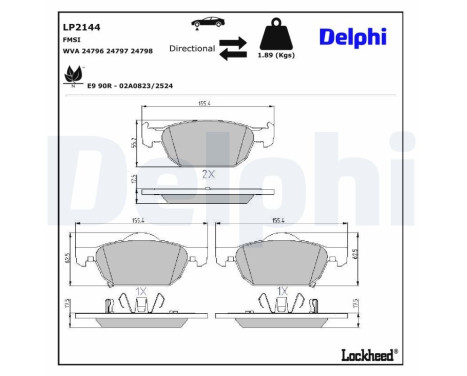 Bromsbeläggssats, skivbroms LP2144 Delphi