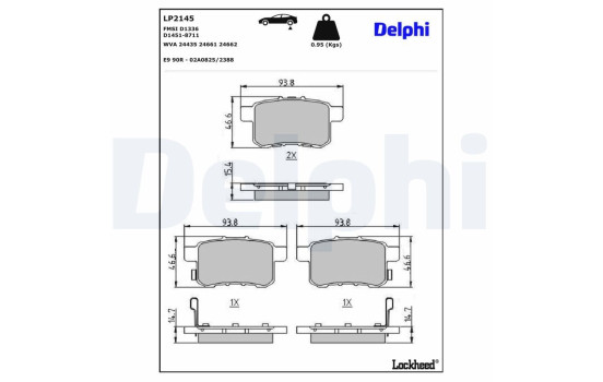 Bromsbeläggssats, skivbroms LP2145 Delphi