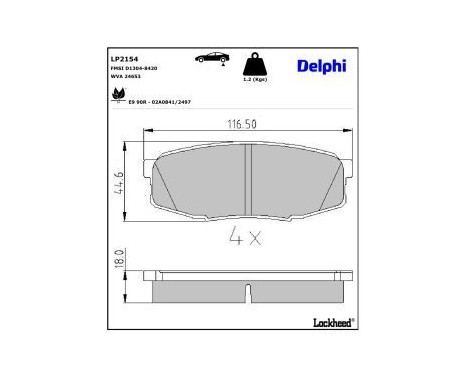 Bromsbeläggssats, skivbroms LP2154 Delphi