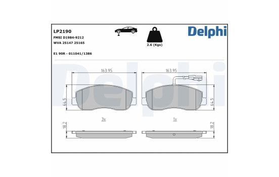 Bromsbeläggssats, skivbroms LP2190 Delphi