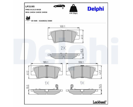 Bromsbeläggssats, skivbroms LP2195 Delphi