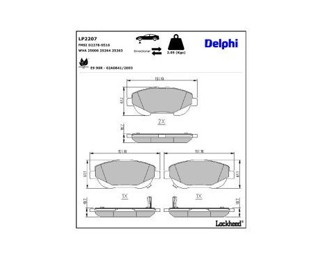 Bromsbeläggssats, skivbroms LP2207 Delphi