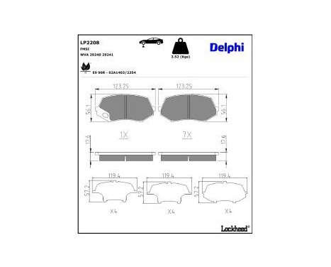Bromsbeläggssats, skivbroms LP2208 Delphi