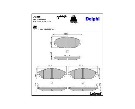 Bromsbeläggssats, skivbroms LP2218 Delphi