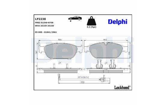 Bromsbeläggssats, skivbroms LP2238 Delphi