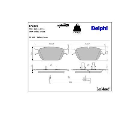 Bromsbeläggssats, skivbroms LP2239 Delphi