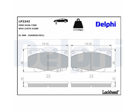Bromsbeläggssats, skivbroms LP2242 Delphi