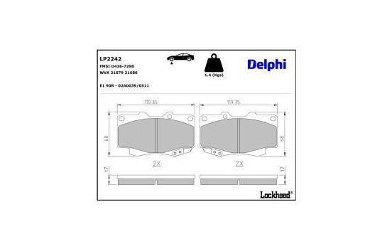 Bromsbeläggssats, skivbroms LP2242 Delphi