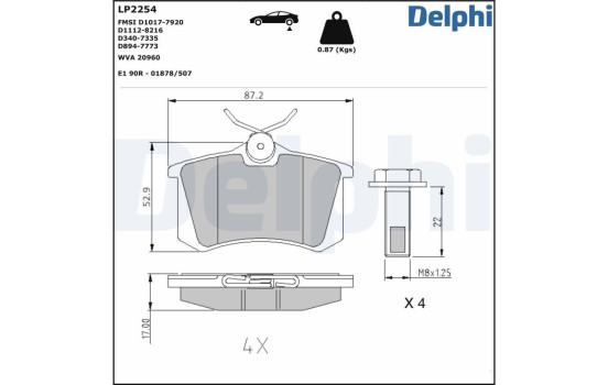 Bromsbeläggssats, skivbroms LP2254 Delphi