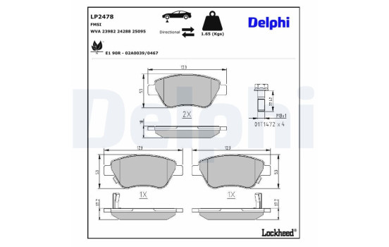Bromsbeläggssats, skivbroms LP2478 Delphi